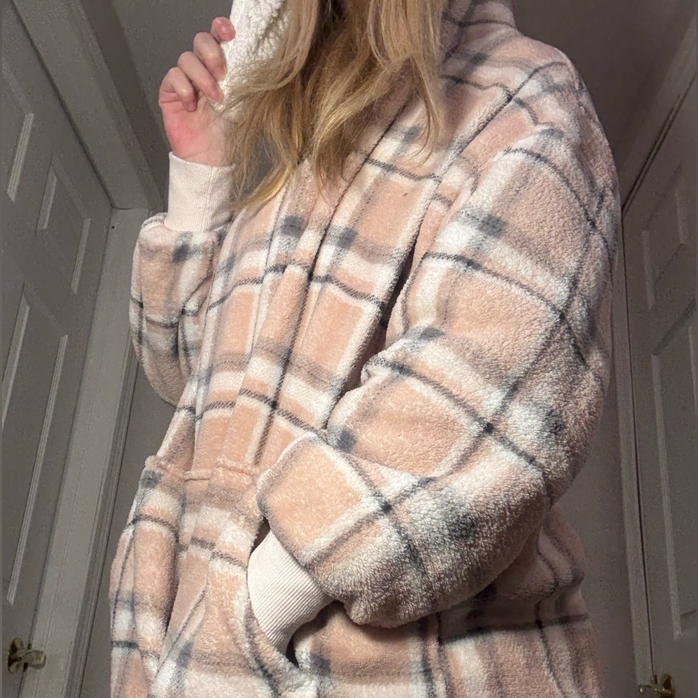 Weekend Edition plaid blanket hoodie